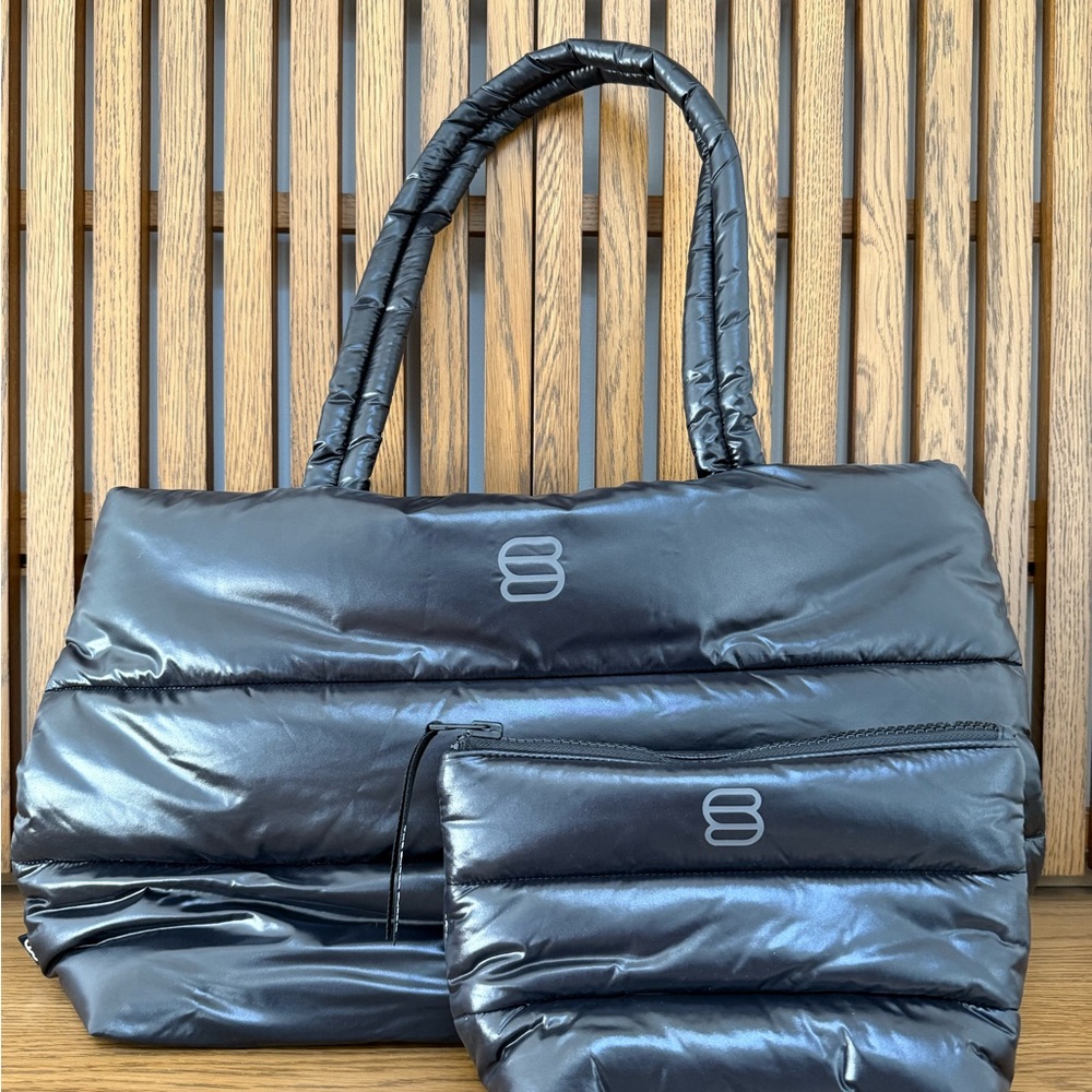 Aritzia Super Puff Black Puffer Tote Bag with Mini Pouch